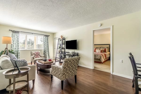 Cozy living space in a senior facility apartment