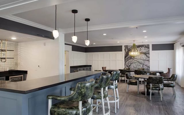 Modern dining area with stylish seating and decor