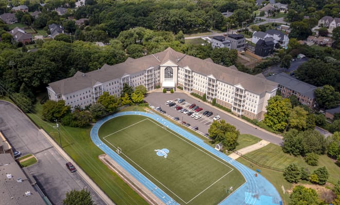 Aerial view of The St. Paul Senior Living Community and surrounding area.