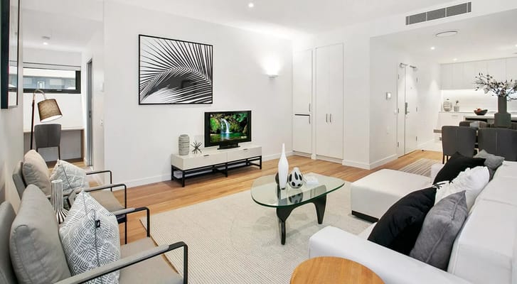 Modern interior living space with furniture