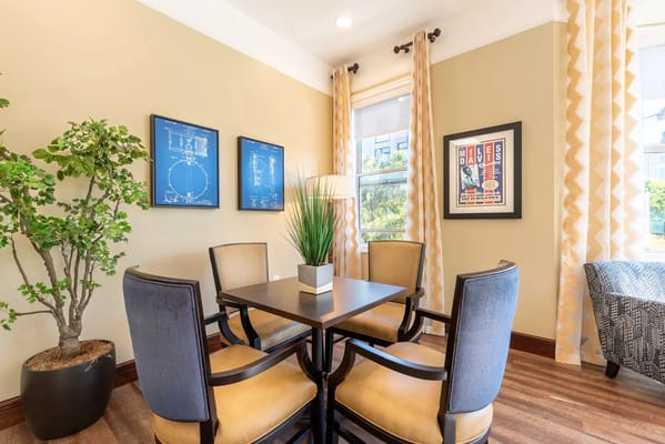 Interior seating area with decorative elements