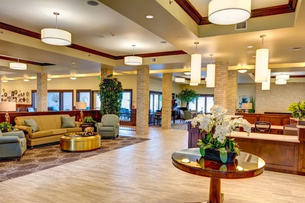 Spacious and inviting lobby with comfortable seating and decor