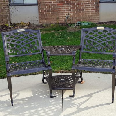 Outdoor seating area with chairs and a table