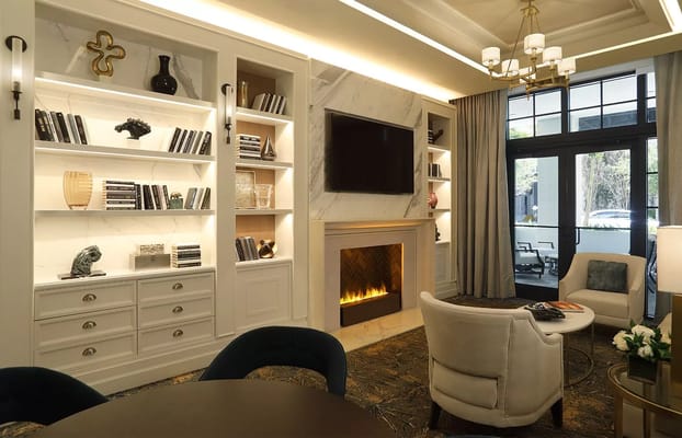 Sophisticated interior of a common area with fireplace
