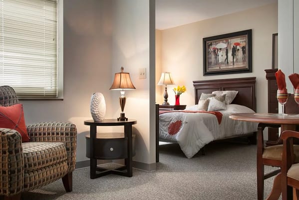Cozy private room in a senior living facility