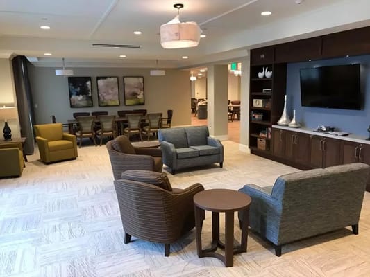 Common area with seating and artwork