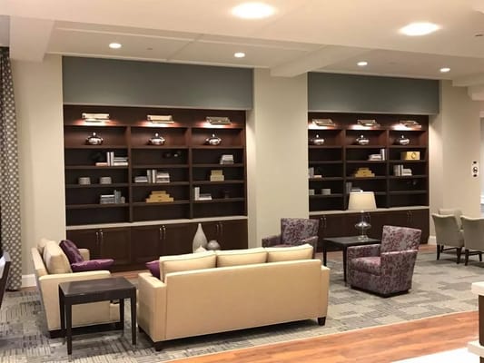 Interior common area with seating and shelving