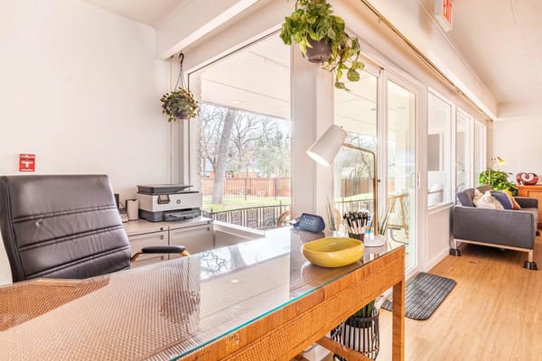 Bright office space with outdoor view