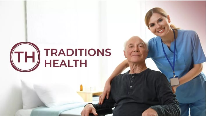 Facility logo with a caregiver and resident