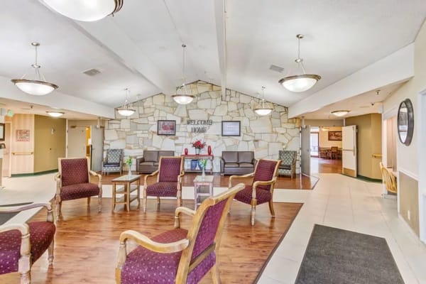 Bright common area with seating and decor