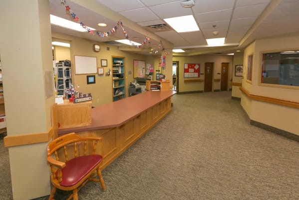 Interior view of a reception area in a nursing facility