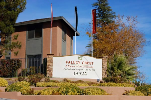 Entrance sign of Valley Crest Memory Care facility
