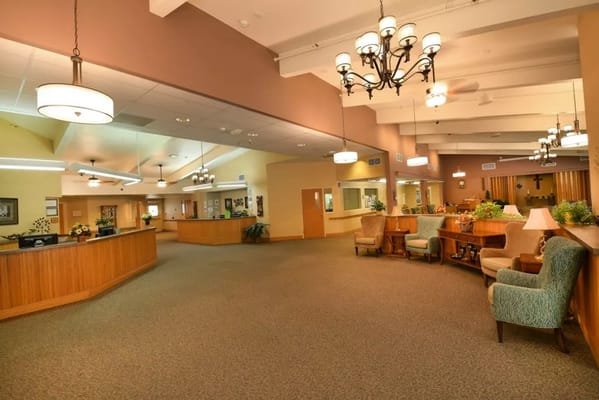 Bright common area with comfortable seating and decor