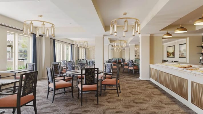Bright dining area with tables and chairs