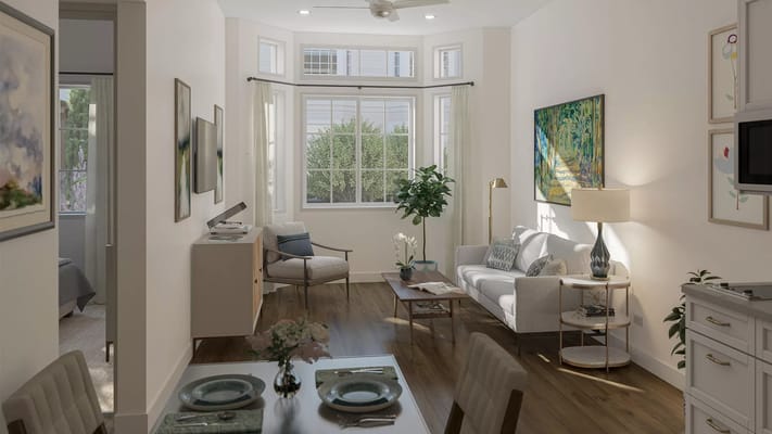 Bright interior of a modern resident suite