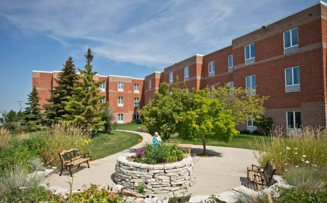 Outdoor garden area at Villa St. Francis Assisted Living
