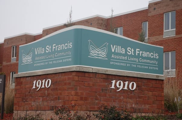 Sign for Villa St. Francis Assisted Living Community at the entrance