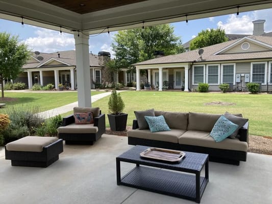 Comfortable outdoor seating area with lounge furniture