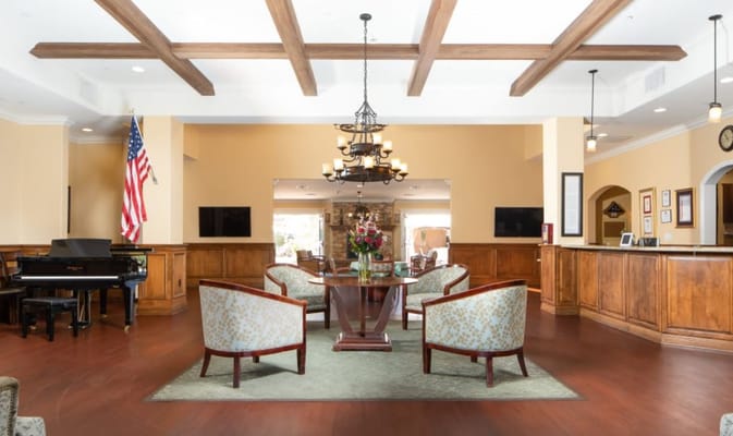 Interior view of a welcoming common area with seating