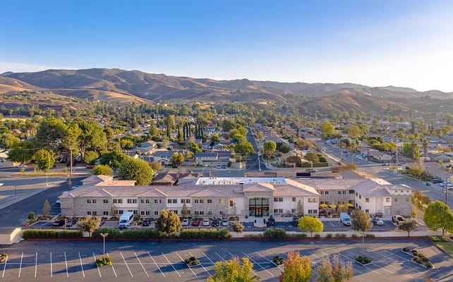 Aerial view of Vista at Simi Valley with mountains in the background.