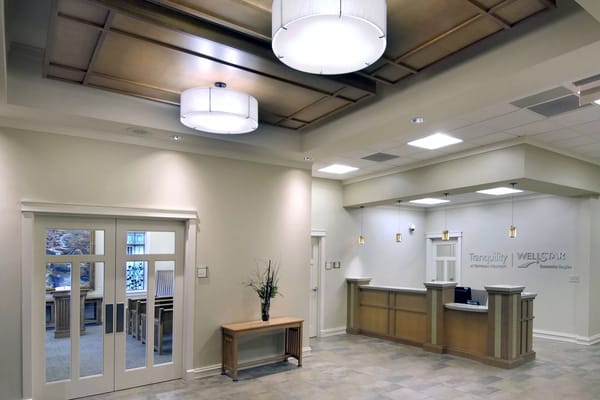 Bright common area with modern decor and furniture