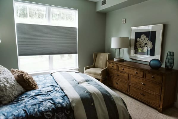 Cozy interior of a private resident room with natural light