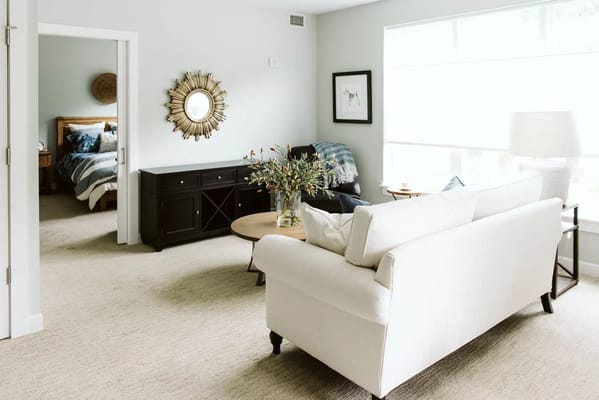 Bright and cozy common area in a nursing facility