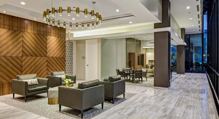 Modern interior of a lounge area with seating