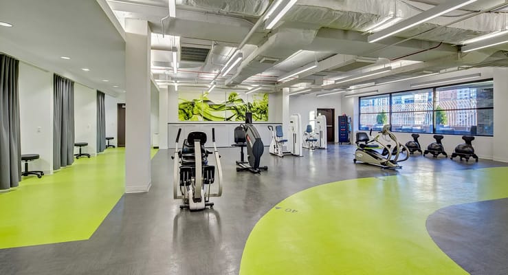 Interior view of a fitness area with exercise equipment