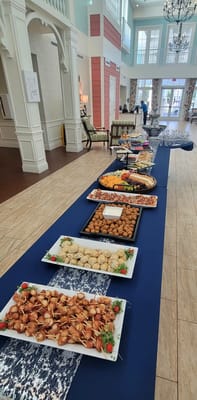 A beautifully arranged dining spread in a common area
