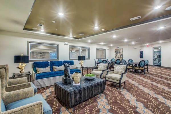 Cozy lounge with seating and decorative elements