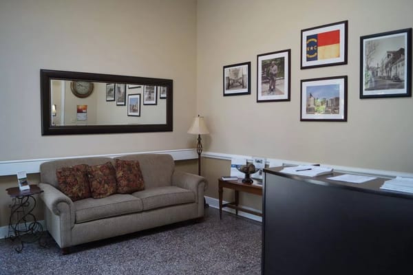 Interior view of the facility's lobby with seating