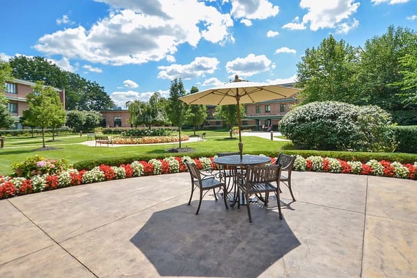 Beautiful garden area with seating and flowers