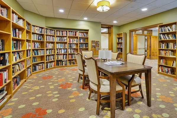 Interior of a cozy library with bookshelves