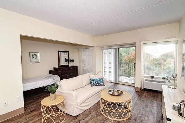 Bright interior living space of a resident unit