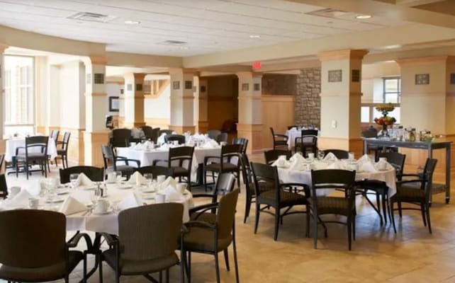 Dining room with neatly arranged tables