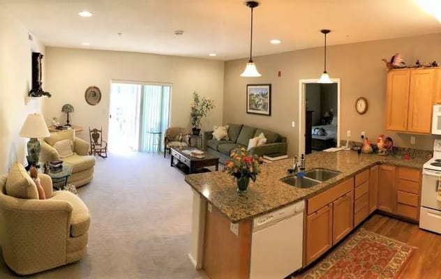 Bright living area of a senior living facility.
