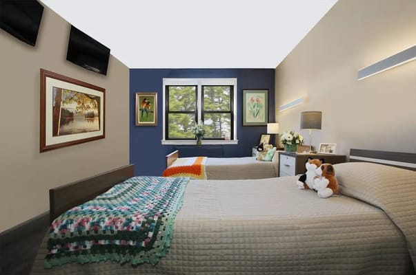 Cozy resident room with a bed and decorations