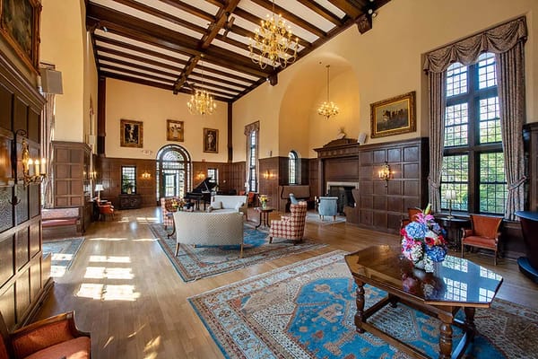 Interior view of a spacious common area with furniture