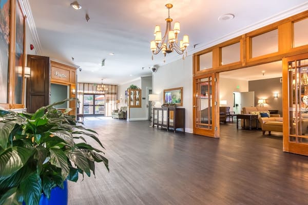 Bright and welcoming common area with seating