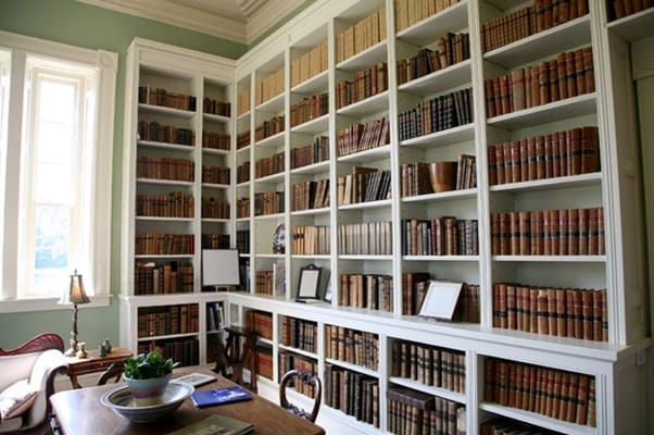 Interior view of a library with bookshelves