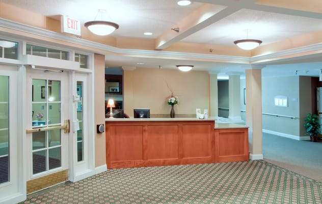 Interior view of the reception area in a senior living facility