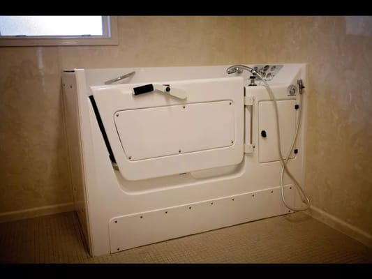 Walk-in bathtub with shower controls
