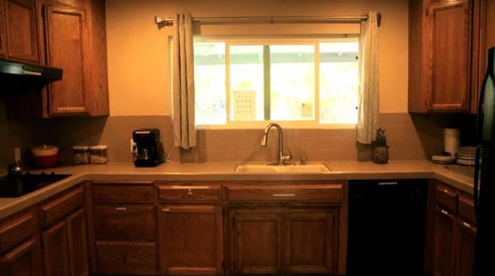 Bright kitchen area with a window