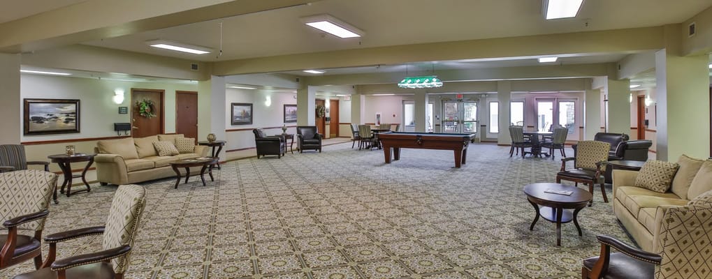 Interior common area with seating and pool table