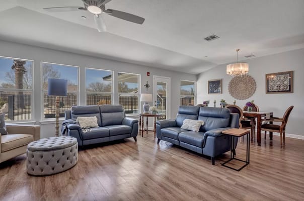 Bright common area with comfortable seating