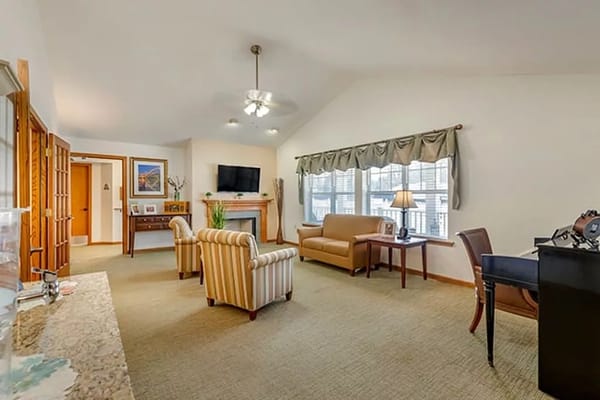 Bright common area of a senior living facility