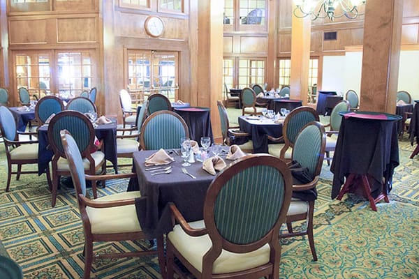 Dining room decorated for a meal service