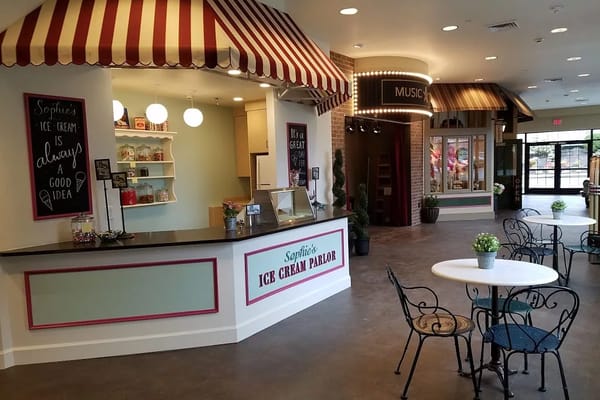 Interior view of an ice cream parlor in the community