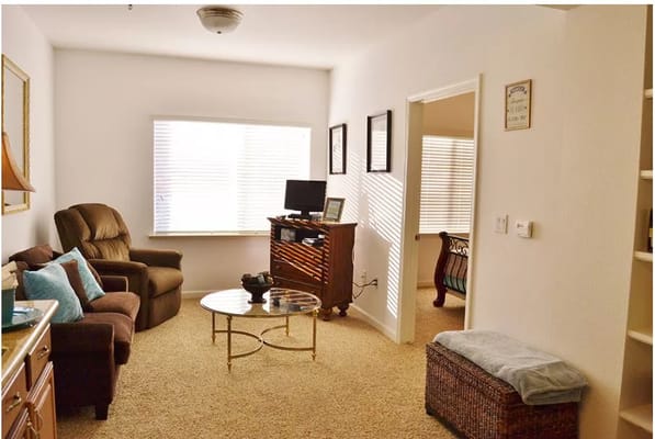 Cozy living room in a retirement facility apartment